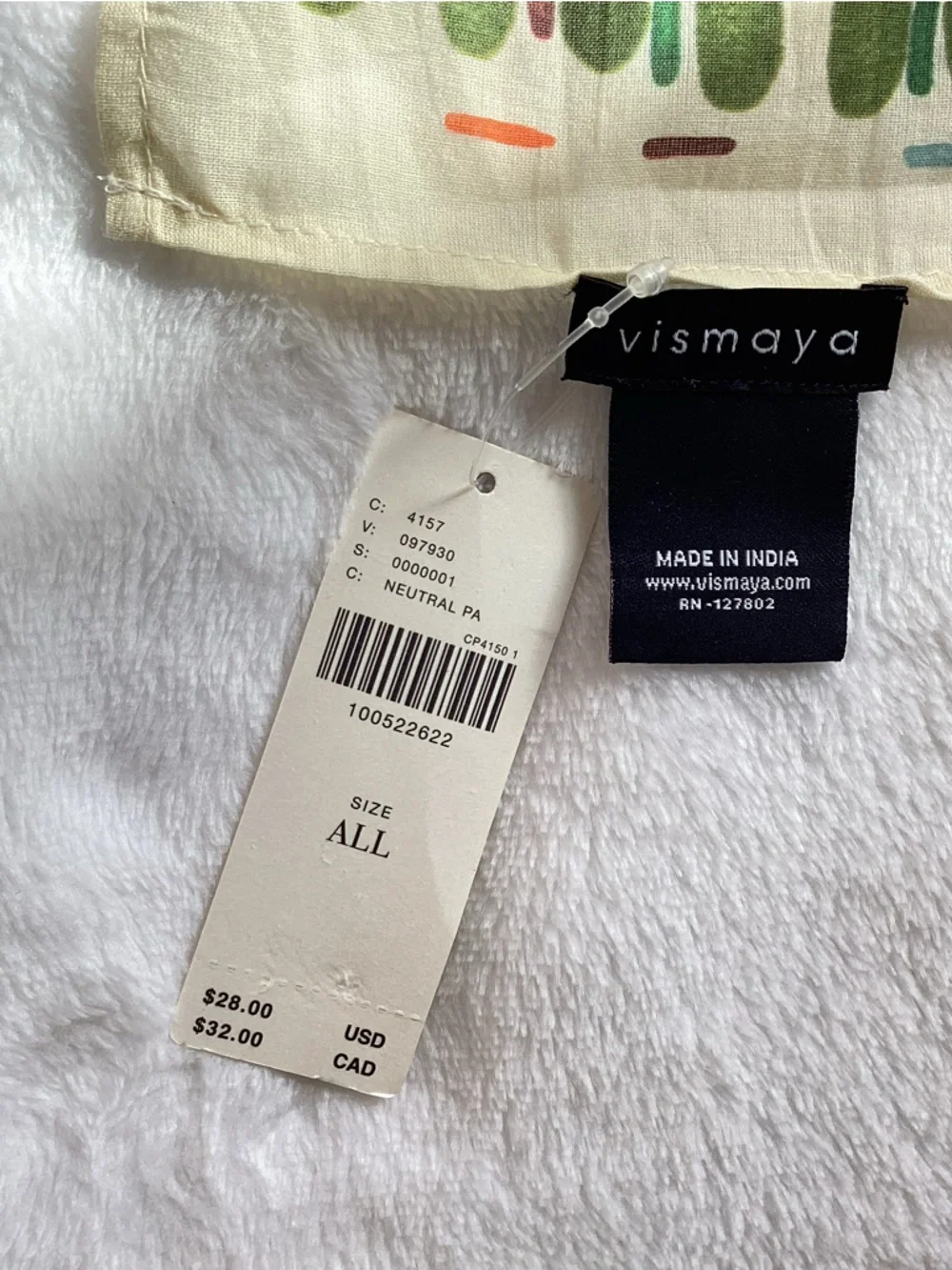 Anthropologie Cream Scarf with Green and Orange Floral Print